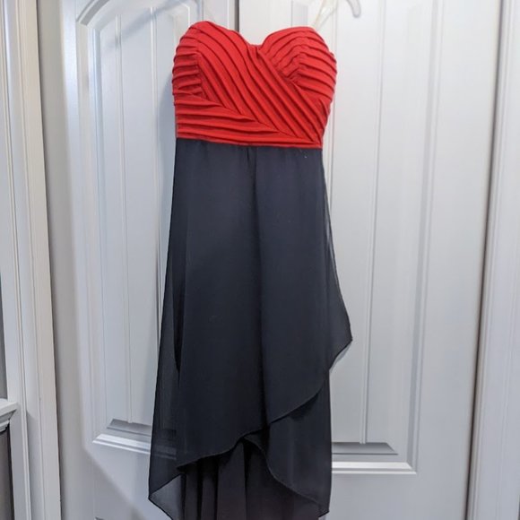 Guess Red Black Strapless High Low Evening Prom Formal Dress - Picture 1 of 8